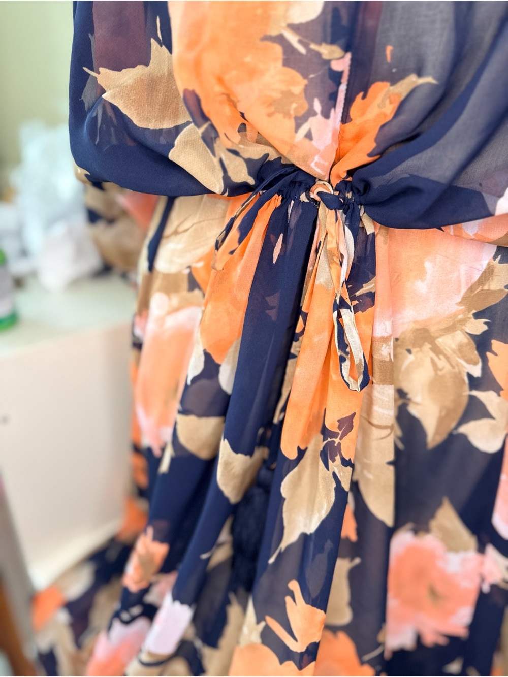 CATO Floral Sheer Maxi Romper Navy Pink Wide Leg Kimono Cover Up Large - Picture 8 of 9